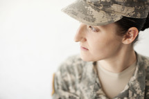 Female soldier in uniform.