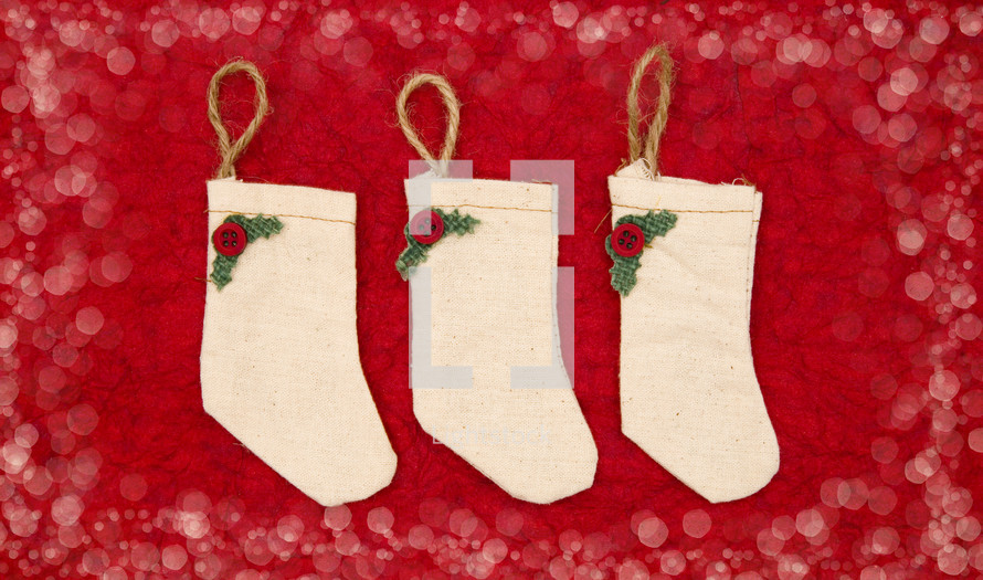 Christmas stockings on a red background 