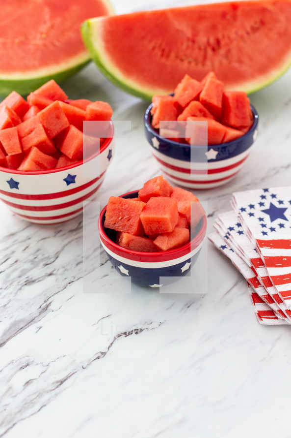patriotic bowls of watermelon 