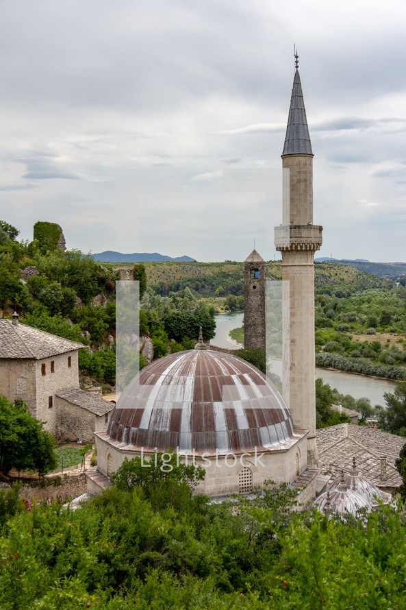 Mosque in Pocitelj, Bosnia and Herzegovina, an art colony overlooking the Neretva River