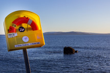 A life preserver or ringbuoy found on the coast at Salthill, Galway, Ireland warns A Stolen Ringbouy - A Stolen Life