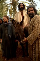 Jesus comes to Jerusalem as King riding on a donkey 