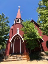 red church building 