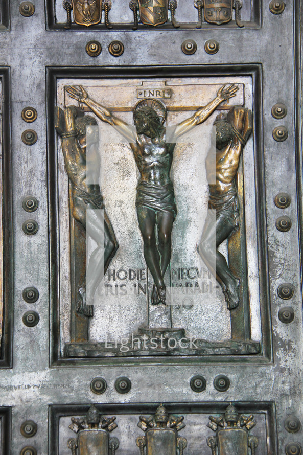 Crucification panel from 'The Life of Christ' bronze door, Porta Santa, St. Peter's Cathedral 