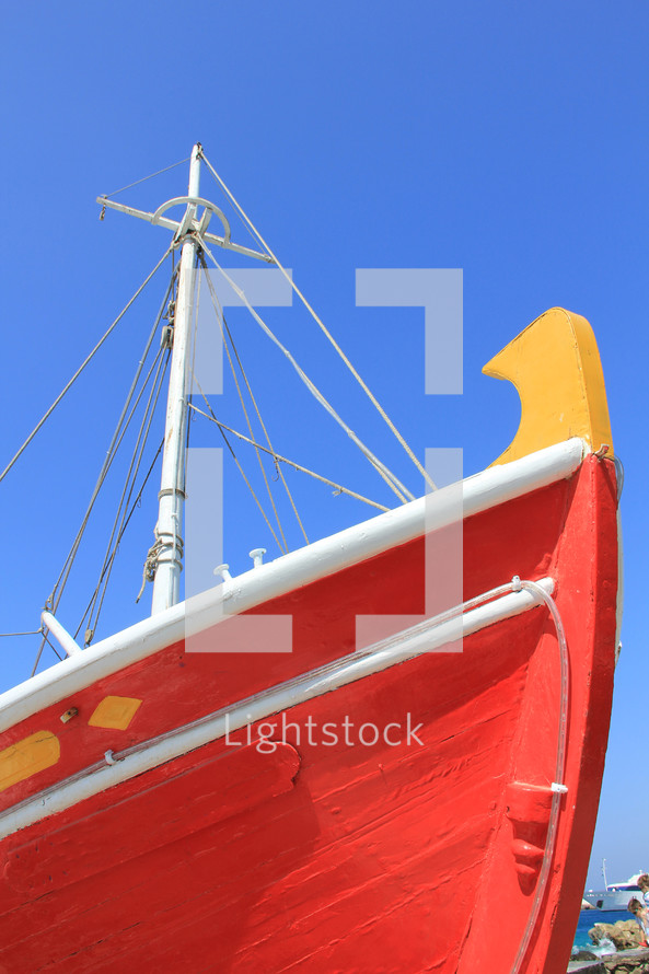 Brightly colored Greek fishing boat bow