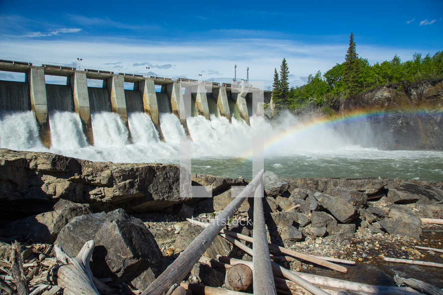 Rainbow in the mist at a hydro dam.