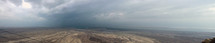 Panoramic of the Dead Sea with a storm brewing in the distance
