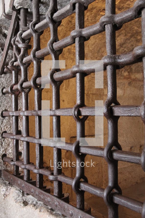 Prison window with iron bars