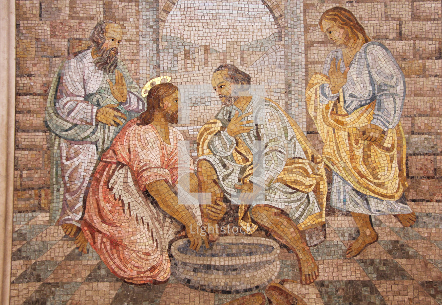 Mosaic of Jesus washing the feet of his disciples 