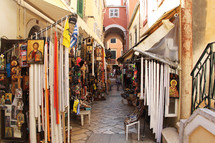 Greek market place selling religious icons and candles