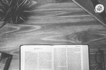 open bible, Bible, pages, reading glasses, wood table, Joshua 
