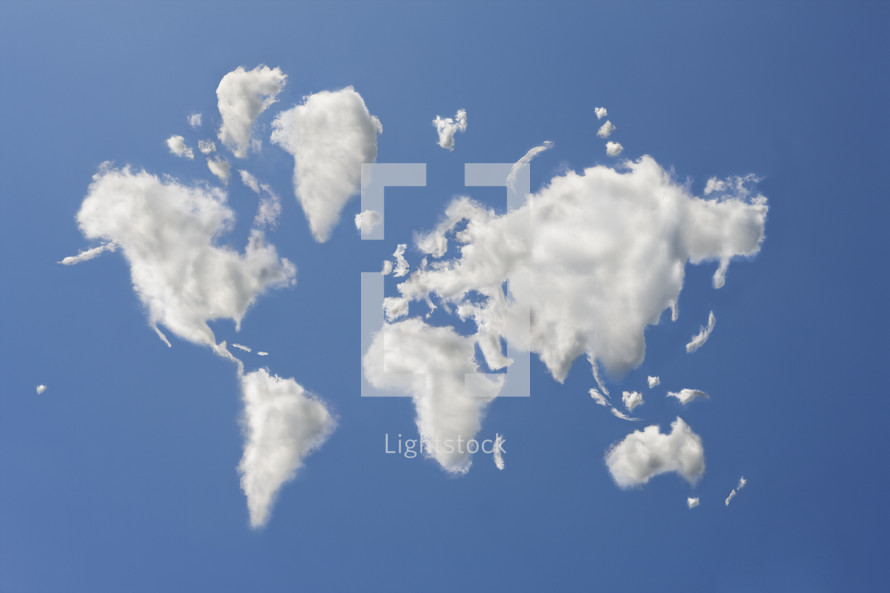 Digital composite of an assortment of Clouds that have formed the shape of the world

