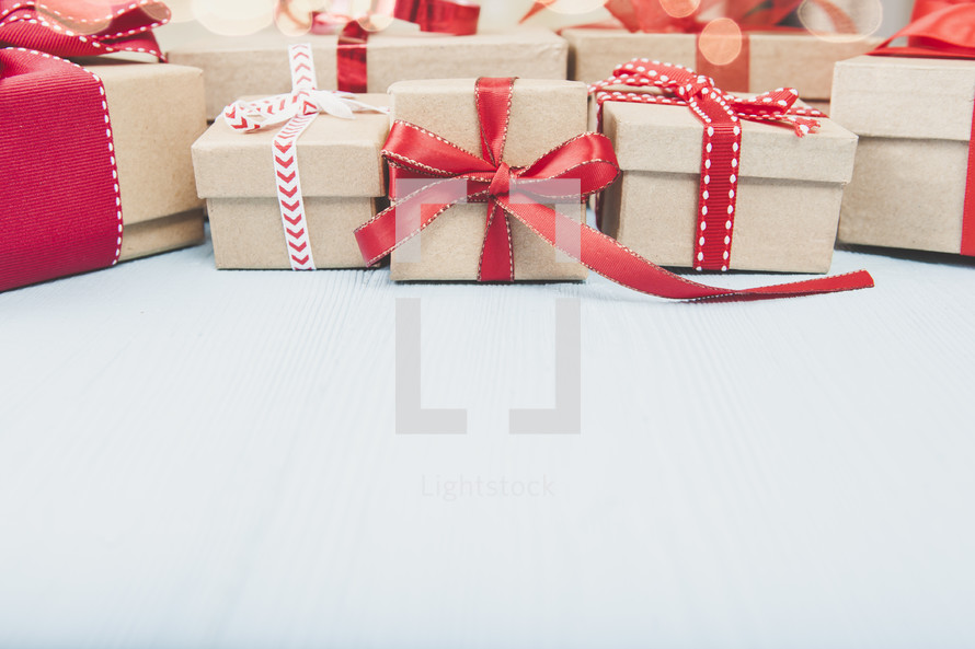 gift boxes on a light blue background 
