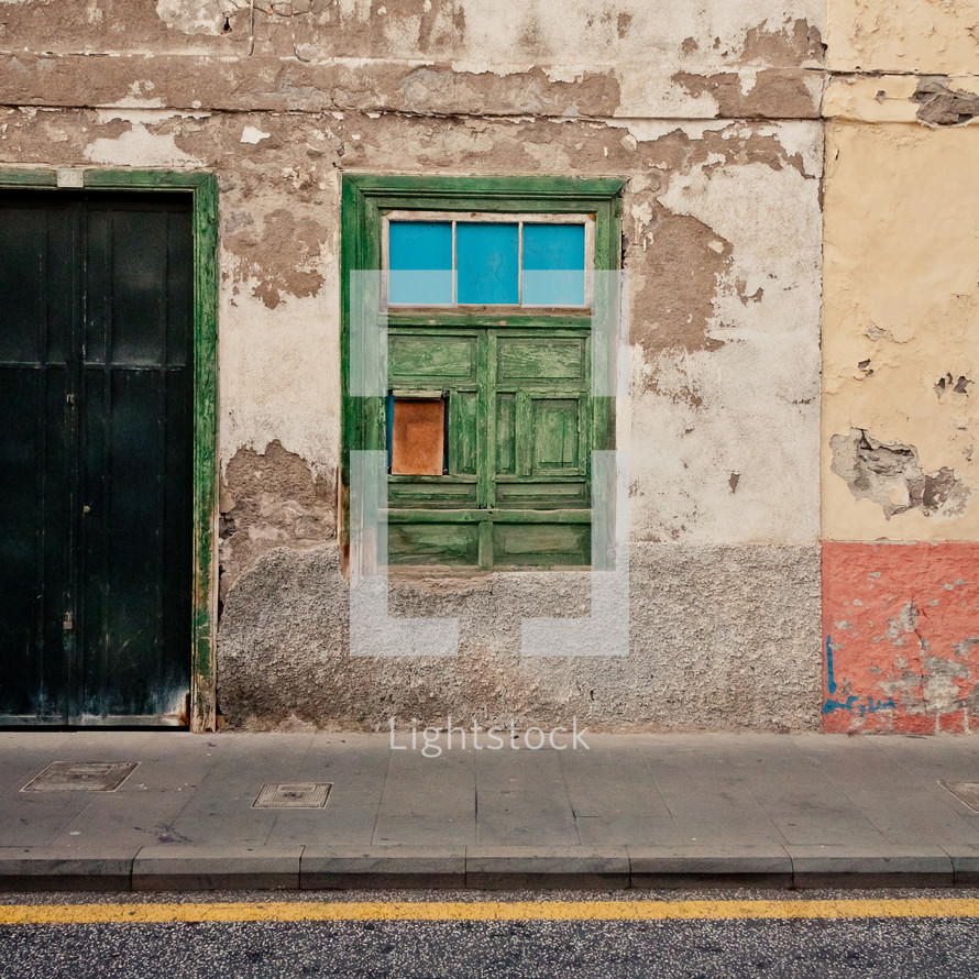 old green window in Tenerife, Spain