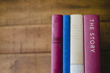 a row of books for Bible study 