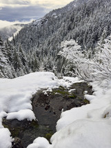 Beautiful high mountain snowy winter stream.