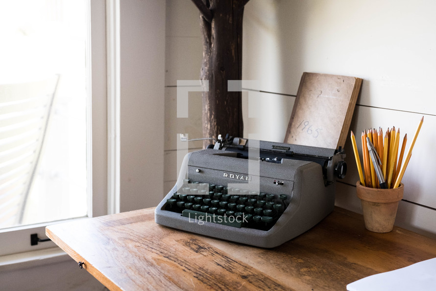 typewriter on a desk 
