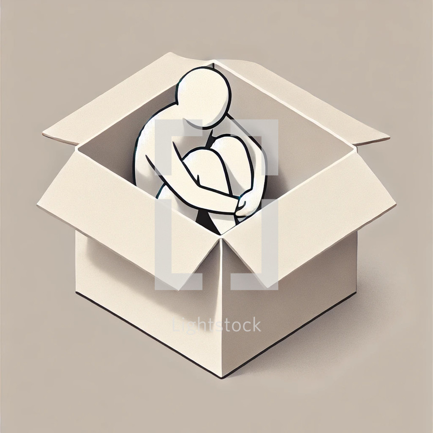 Illustration of a man in a box