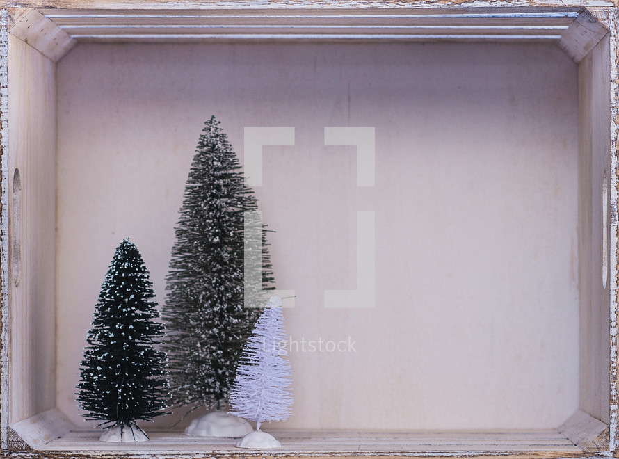 Shadow box with bottle brush Christmas tree 