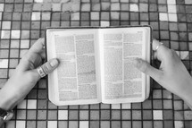 hands holding an open Bible 