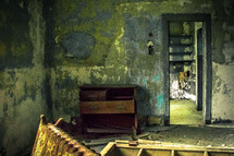 room, destruction, dresser, doorway, abandoned, neglected, building