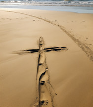 Cross Drawn in Sand