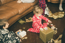 Christmas morning opening gifts with family 