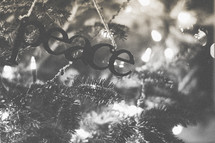 A peace ornament on the Christmas tree 