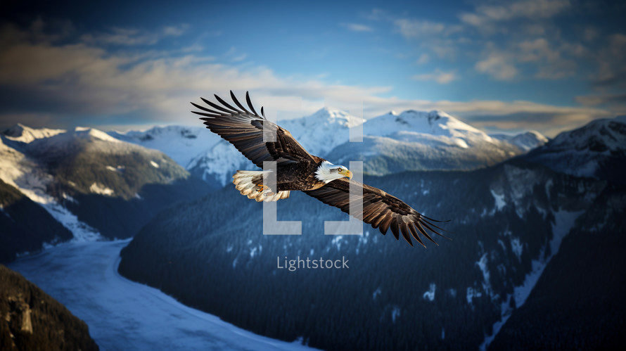 An eagle soaring over Alaska.
