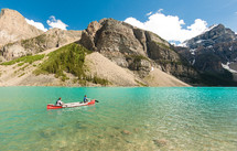 canoeing on a mountain lake 