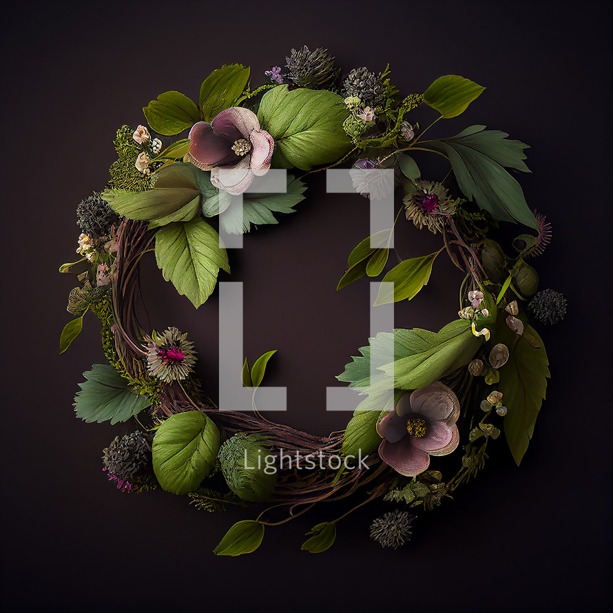 AI illustration of a floral wreath on a dark background