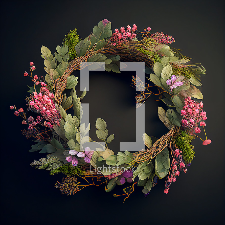 AI image of a floral wreath on dark background