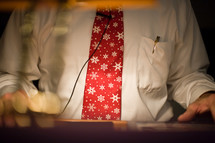 man wearing a snowflake tie 