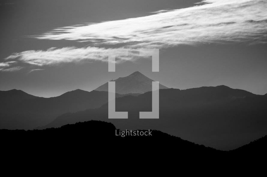 black and white mountains landscape 
