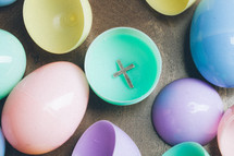 Cross inside colorful Easter egg.