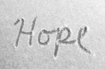 word hope written in snow 