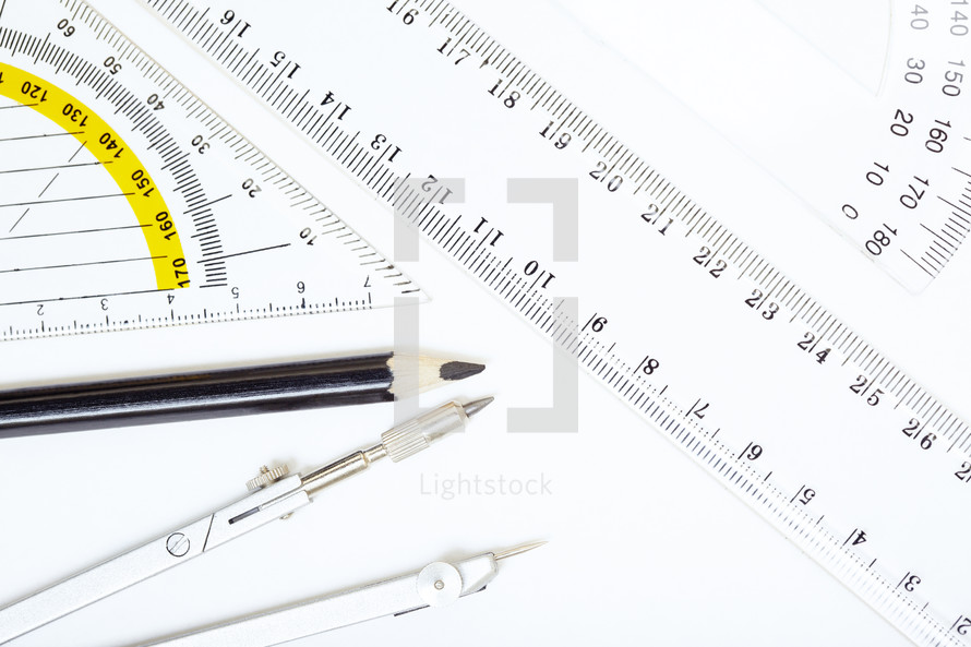 protractor, compass, and ruler 
