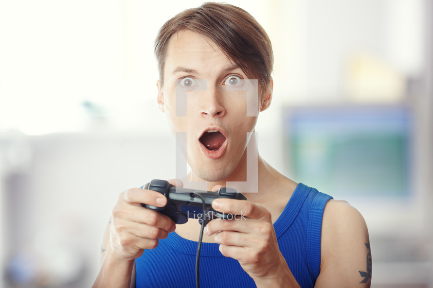 man playing a video game 