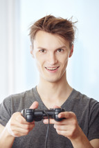 a man playing video games 
