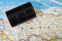 map of Russia and oil barrel 