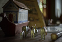 wooden ark and animal figurines 