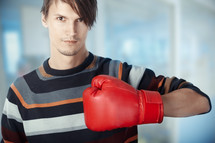 model with a boxing glove 