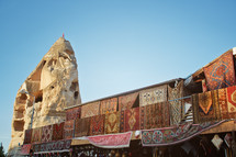 Outdoor shop with carpets for sale. Cappadocia, Turkey
