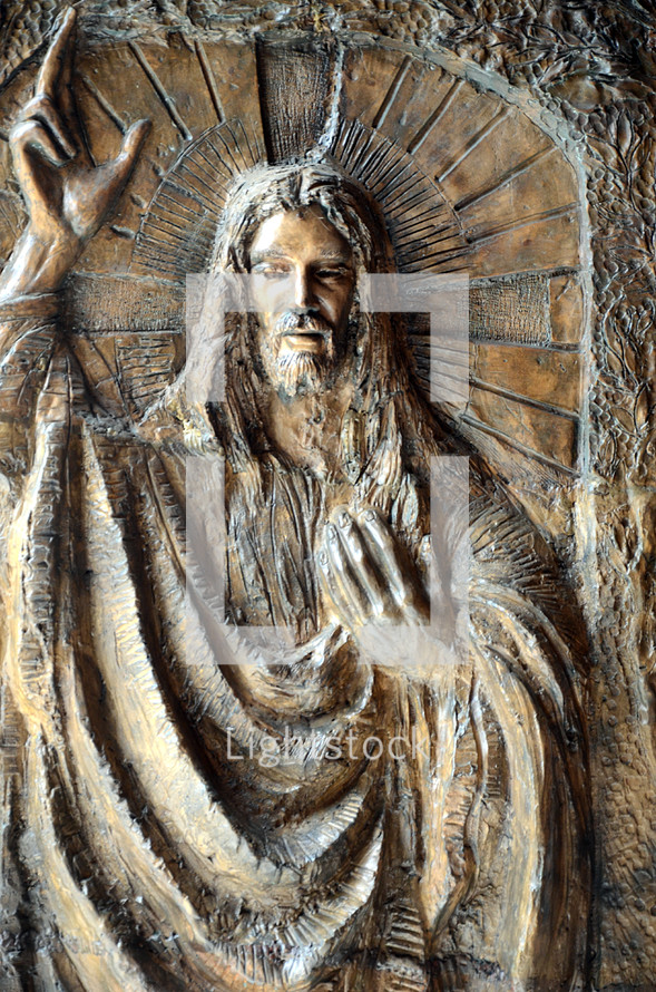 Jesus Figure on a Wooden Door