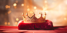 Golden Crown on Red Velvet in the Sunlight 