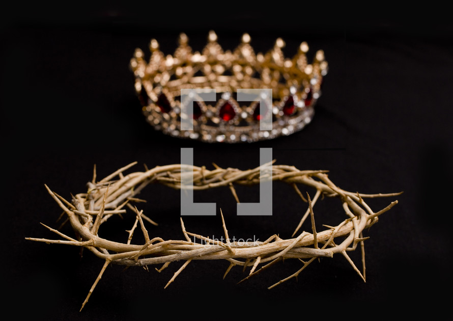 jewel studded crown and crown of thorns 