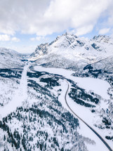 aerial view over a winter landscape 