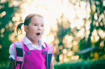 excited child on the first day of school 