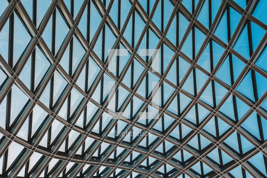 Metal grid pattern with the glass windows