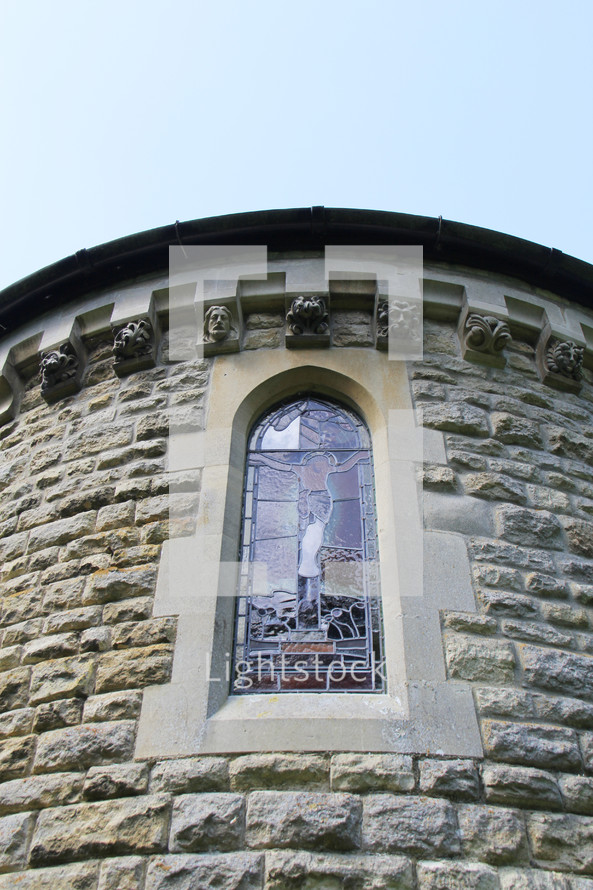 exterior of a church stained glass window 